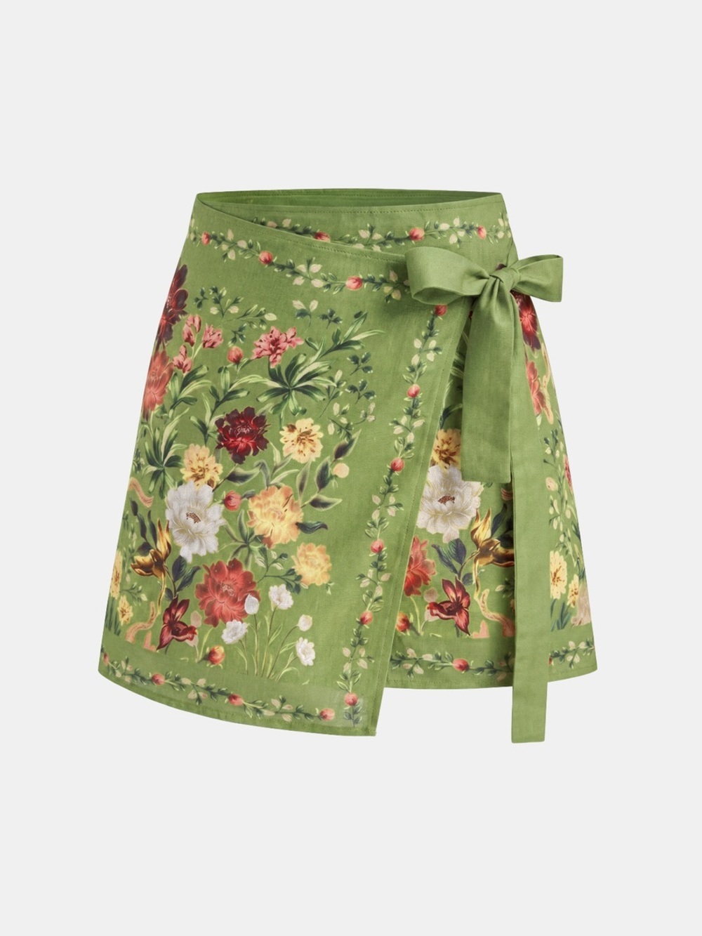 Commense Floral Print Tie Wrap Mini Skirt